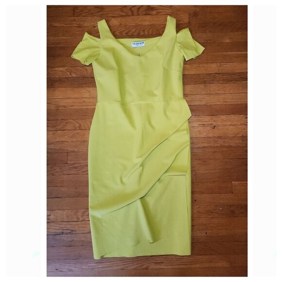 CHIARA BONI Lime Julia Cold Shoulder Petite Robe Sheath 60869 Dress - BRAND NEW - Picture 2 of 11
